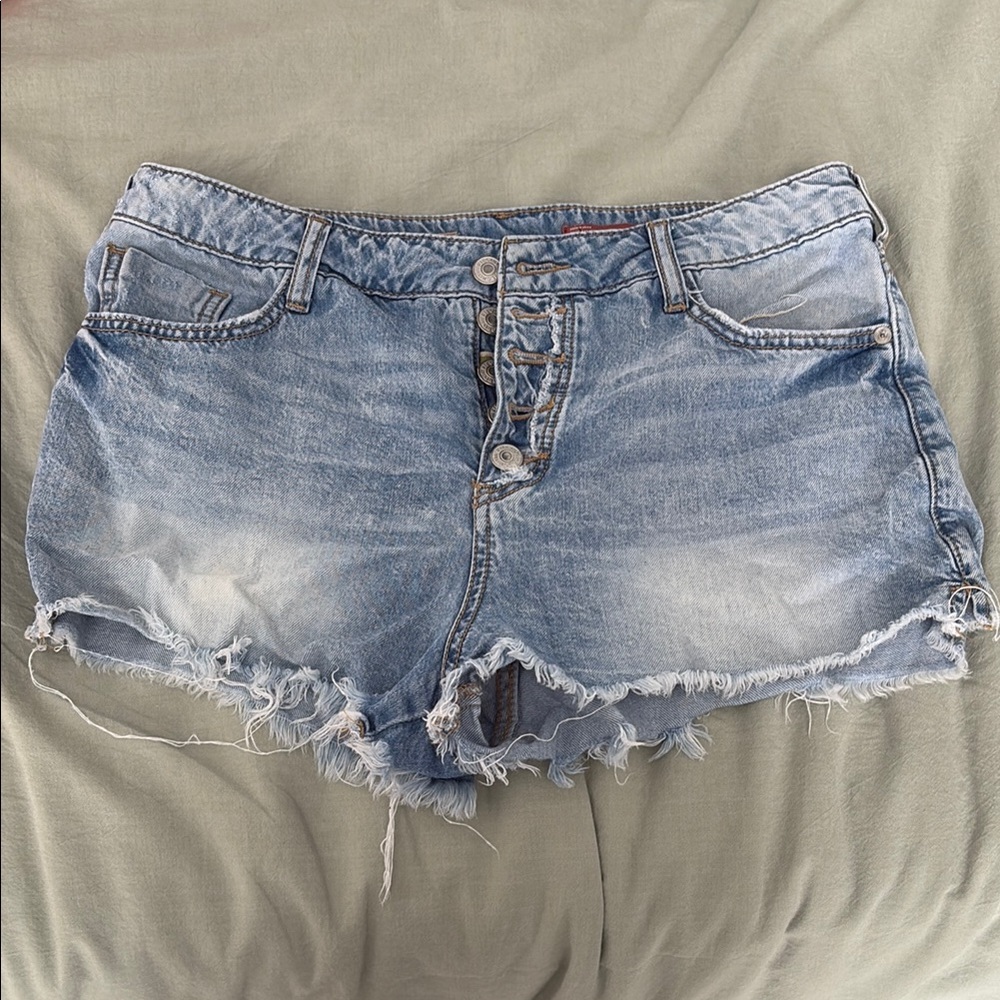 Pilcro Blue Jean Shorts Frayed Hem Distressed